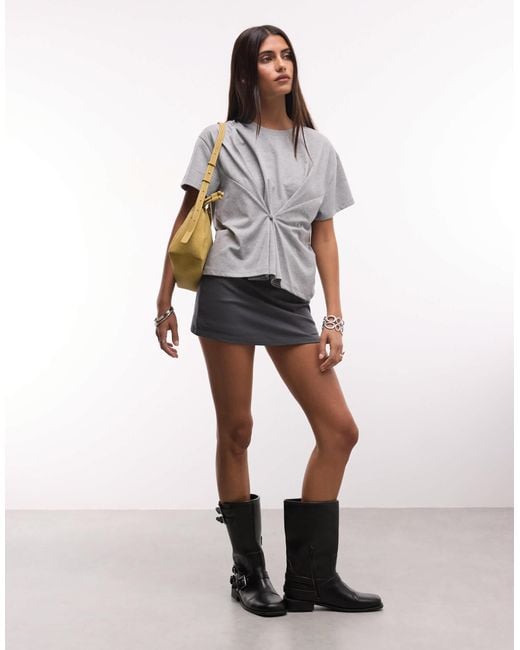 Collusion Gray Short Sleeve Button-front Top