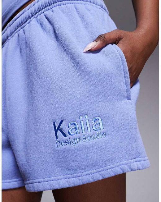 Kaiia Blue Cotton Rich Embroidered Logo Sweat Shorts