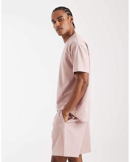 New Look Pink Co-ord Waffle Shorts for men