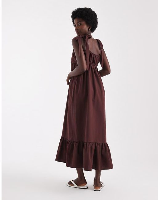 Miss Selfridge Brown Linen Tie Shoulder Maxi Dress