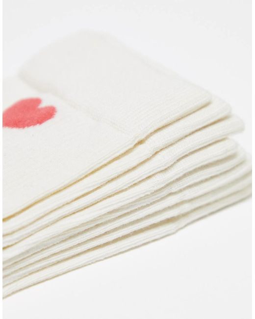 Pack De 4 Pares De Calcetines Tobilleros Beis Con Detalle De Corazón De Lindex de color White