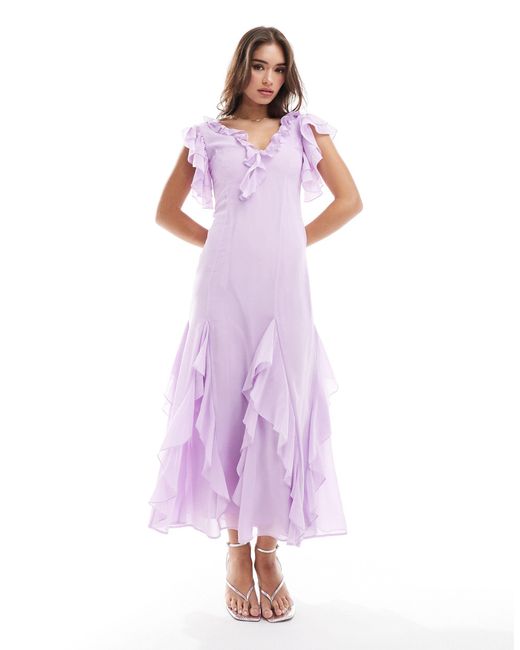 ASOS Purple Godet Frill Midaxi Dress