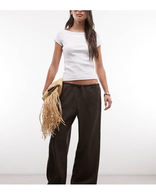 Weekday Black Pull On Linen Mix Wide Leg Trousers