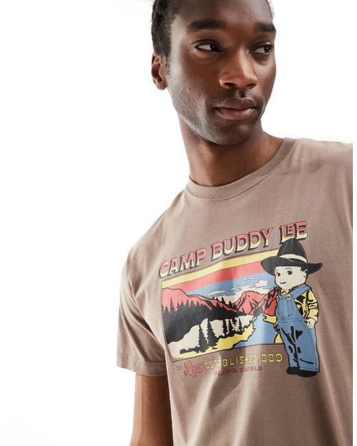 T-shirt color ciottolo con stampa camp buddy di Lee Jeans in Blue da Uomo