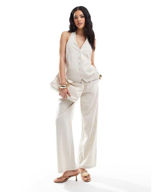 4th & Reckless White Linen Blend Tailored Halterneck Tie Back Waistcoat Top Co-ord