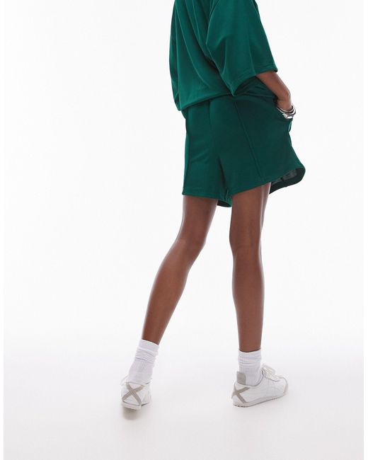TOPSHOP Green Co-ord Sporty Picot Longline Shorts