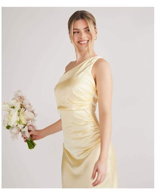 Six Stories Blue One Shoulder Satin Bridesmaid Dress