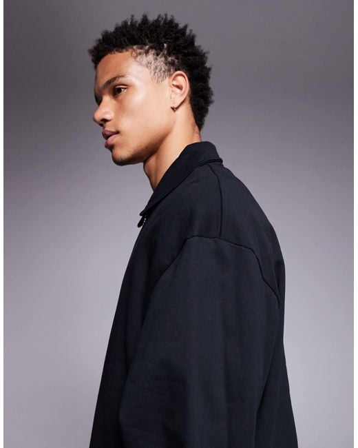 ASOS Blue Boxy Oversized Quarter Zip With Collar for men