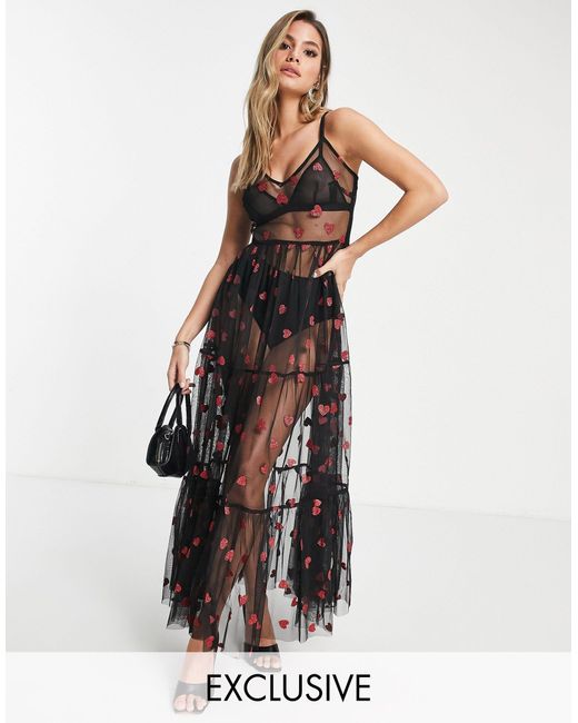 LACE & BEADS Exclusive Sheer Tulle Overlay Dress in Black | Lyst