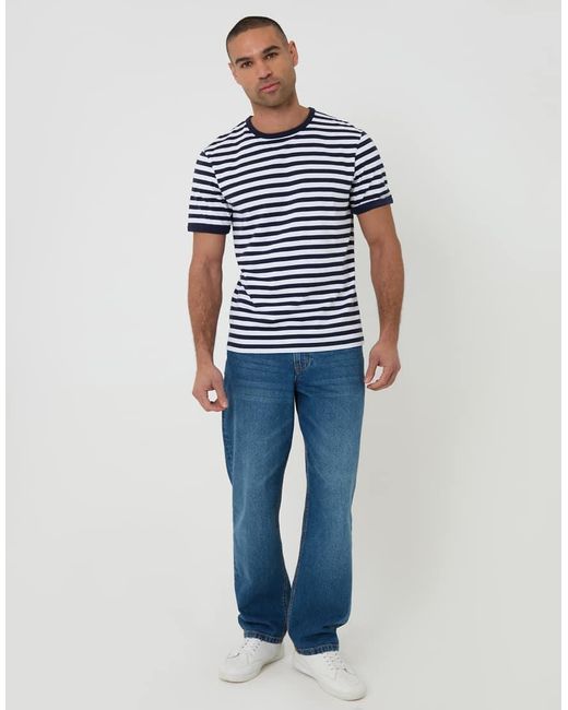 Threadbare Blue Stripe Cotton Ringer T-Shirt for men