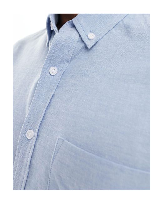 ASOS Blue Relaxed Short Sleeve Oxford Shirt for men