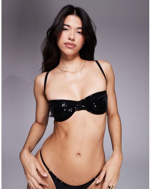 ASOS Black Brie Sequin Balcony Underwire Bra