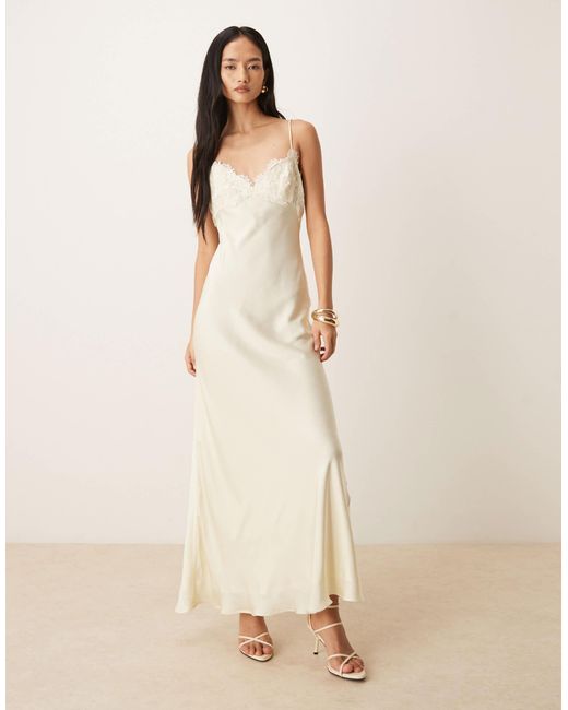 Bardot Elisan Lace Bust Detailing Satin Maxi Dress in Natural | Lyst