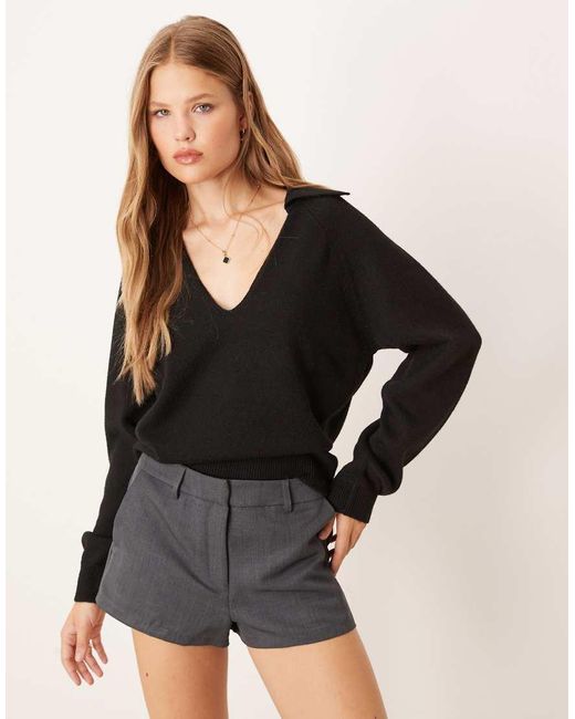 Gina Tricot Black Long Sleeve V Neck Collar Knitted Sweater