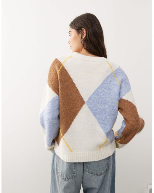 Noisy May Gray Argyle Jumper