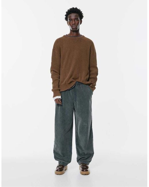 Pull&Bear Gray Corduroy baggy joggers for men