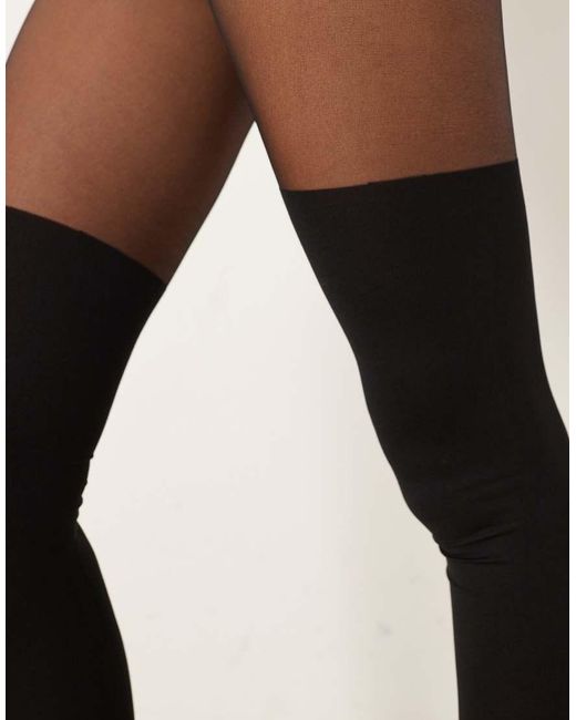 ASOS Black Mock Over The Knee Tights With Bum And Tum Support