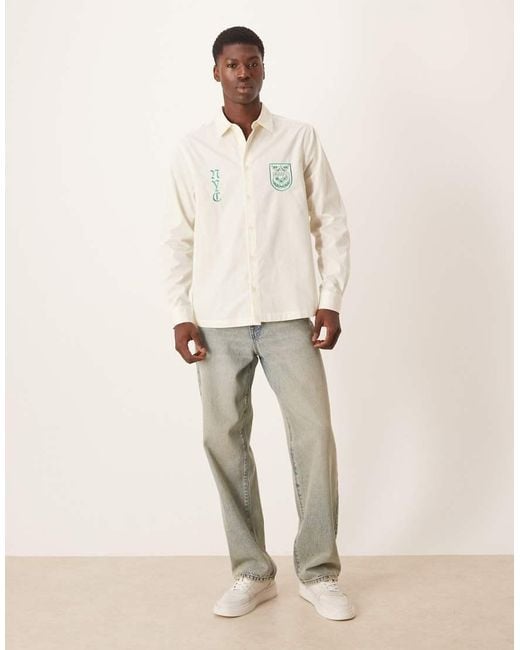 ASOS Natural Regular Fit Shirt With Chest Embroidery for men