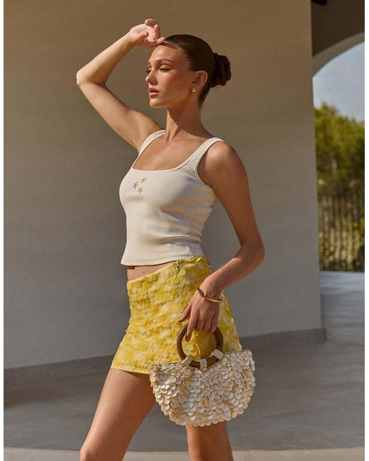 The Frolic Yellow Exclusive Disc Sequin Mini Skirt