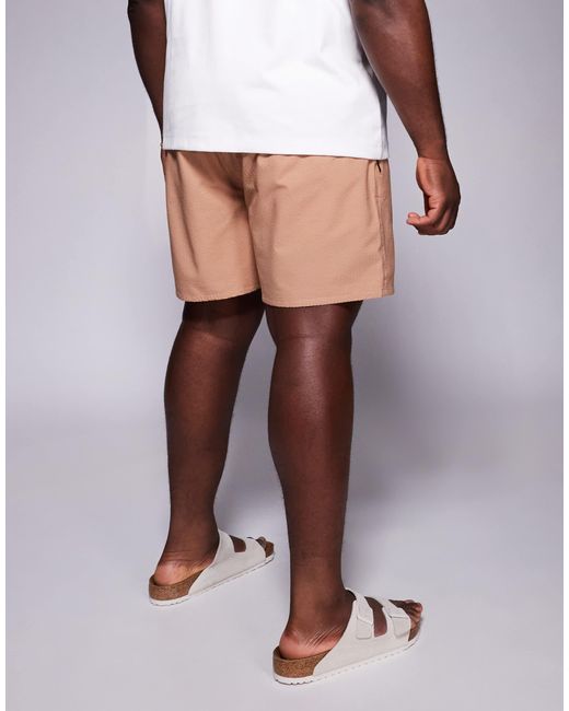 ASOS – mittellange seersucker-badeshorts in Gray für Herren