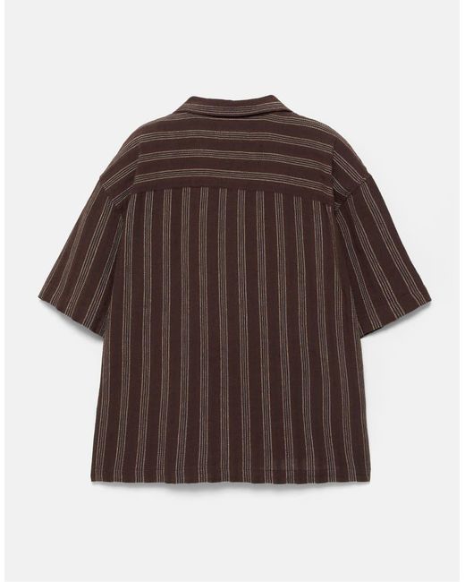 Pull&Bear Brown Striped Short Sleeve Shirt for men