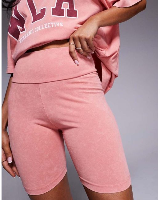 ASOS Pink Weekend Collective Co-Ord Legging Short With Varsity Graphic