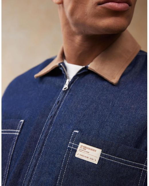 ASOS Blue Boxy Crop Denim Regular Shirt With Contrast Collar for men