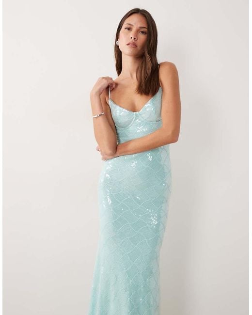 Wanderdoll Blue Rhea Sequin Cami Cup Detail Maxi Dress