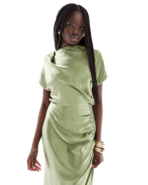 Six Stories Green – bridesmaid – brautjungfern-maxikleid aus satiniertem satin mit rüschen