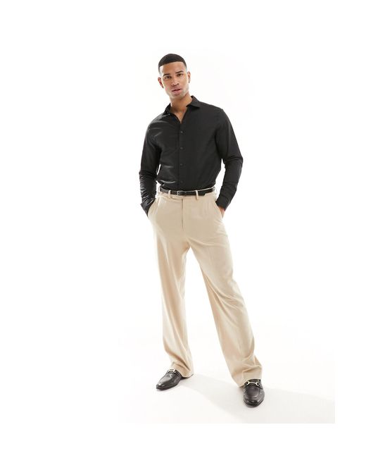 Chemise élégante coupe classique en lin avec col italien ASOS pour homme en coloris Black