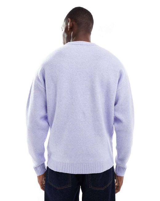 Jack & Jones Purple Oversized Fluffy Crew Neck Jumper for men