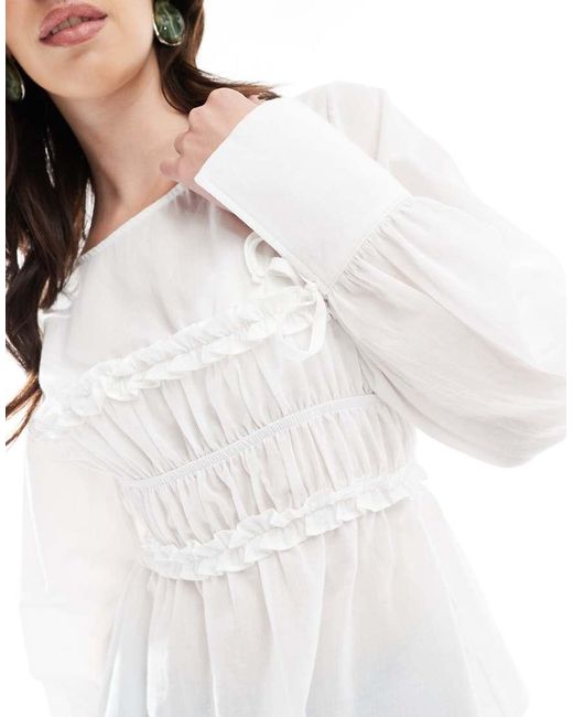 ASOS Katoenen Blouse Met Gesmokte Buste En Inzetstuk in het White