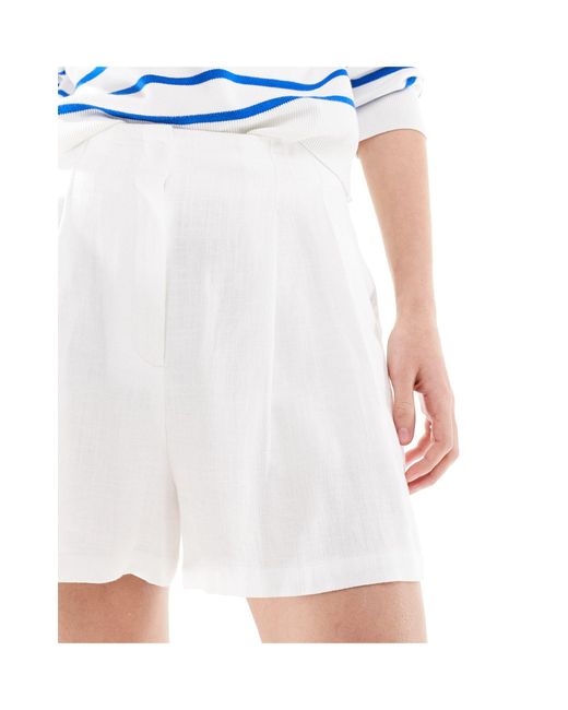 ASOS Blue High Waist Seam Detail Shorts With Linen