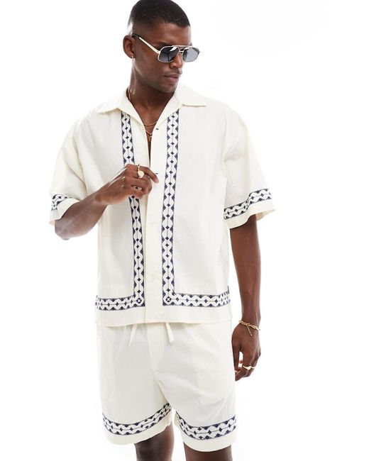Camisa Color Crema Con Detalle Estampado De Lino De (Parte De Un Conjunto)-Blanco Jack & Jones de hombre de color White