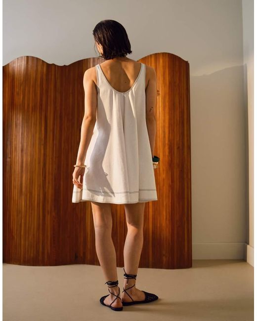 TOPSHOP Linnen Mini Jurk Met A-Lijn En Brede Zoom in het White