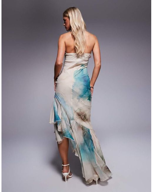 ASOS Multicolor Asos Design Petite Bandeau Maxi Dress With Asymmetric Ruffle Hem