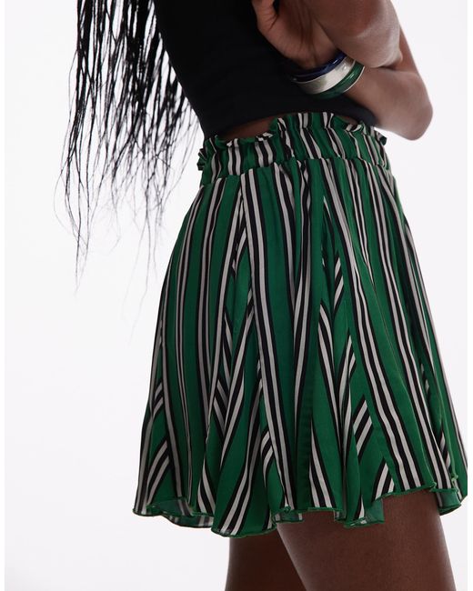 Mini-jupe fluide rayée en coton à godets - vert TOPSHOP en coloris Multicolor