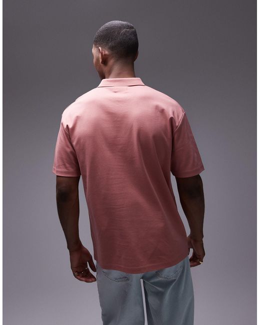 Topman Pink Premium Oversized Polo for men