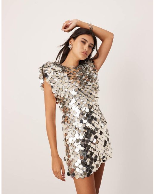 ASOS Mini Jurk Met Pailletten En Franjes in het Natural