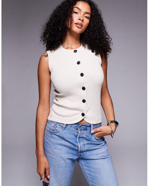 River Island Blue – geripptes oberteil