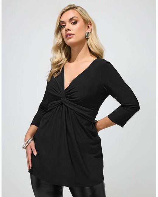 Yours Clothing Black Knot Detail Front Top
