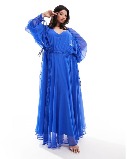 ASOS Blue Curve Extreme Chiffon Gathered Waist Maxi Dress