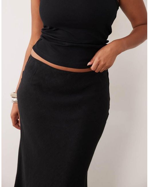 ASOS Black Asos Design Curve Linen Bias Midaxi Skirt