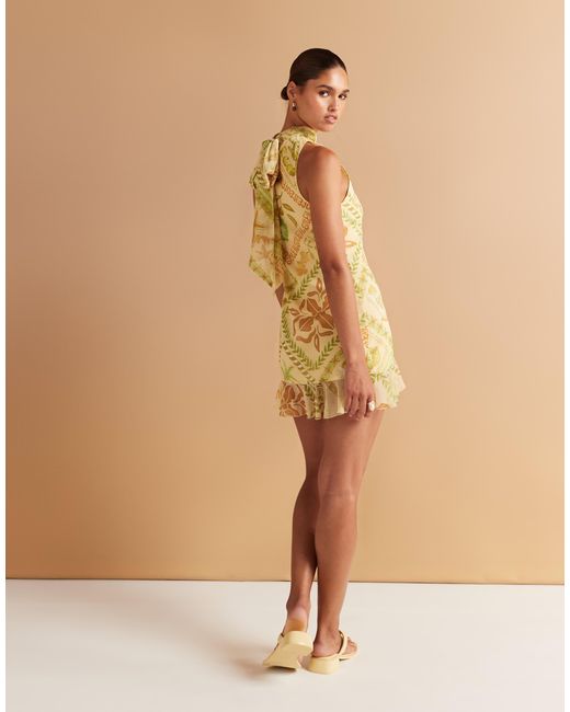 ASOS Natural High Neck Cowl Back Chiffon Mini Dress