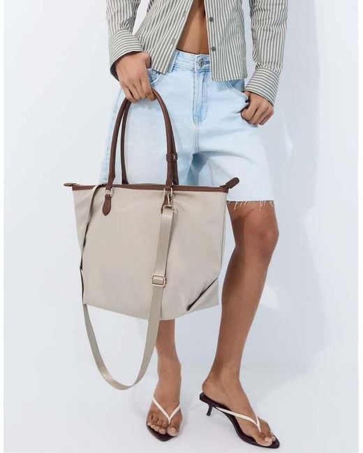 Stradivarius Natural Contrast Crossbody Shopper Bag