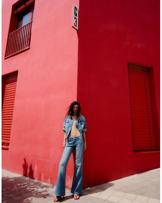 Bershka Embroidered Low-rise Flared Jeans