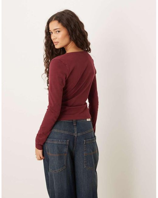 ASOS Red Circular Design Collection Asymmetric Neck Long Sleeve Tee