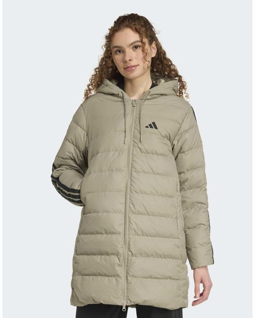 Adidas Originals Natural – essentials – leichter daunenparka mit climawarm-technologie, kapuze und 3-streifen
