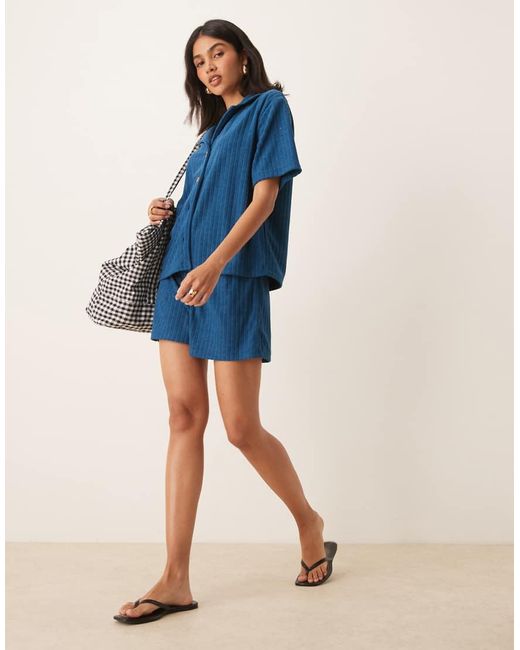 Pantalones Cortos Azules De Tejido Rizado De (Parte De Un Conjunto) ASOS de color Blue
