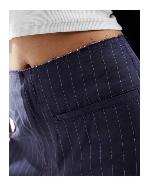 Pantalon large taille haute à rayures avec bord effiloché ASOS en coloris Blue